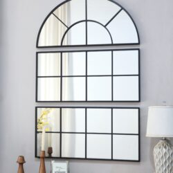 Large Arched Wall Mirror With 3 Separate Sections - Black