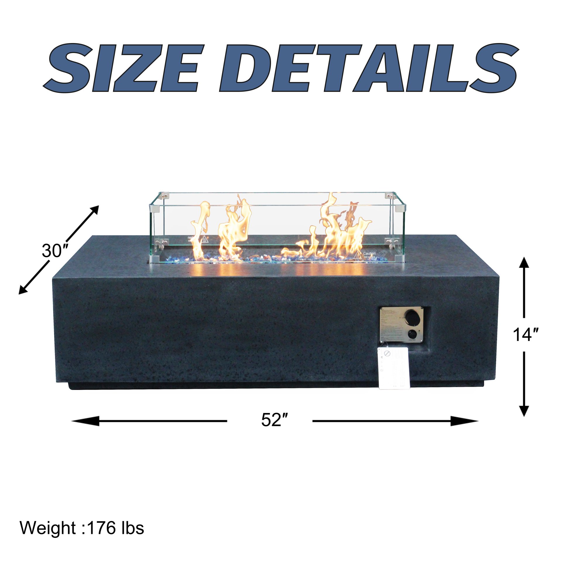52 " Outdoor Concrete Propane Gas Rectangle Fire Pit Table - Dark Gray Color - Image 5