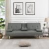 Modern Sofa Bed With Armrest 2 Holders, Wood Frame & Stainless Leg, Futon Style - Gray - Image 4