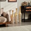 Floor Metal Vase Modern Style Decoration Home Woven Pattern Metal Vase 3 Piece Set Gorgeous Home Decoration Large Glazed Metal Vase - Champagne - Image 12