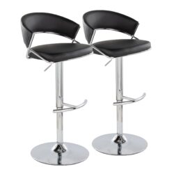 Jie - Contemporary Adjustable Barstool With Swivel With Rounded T Footrest (Set of 2) - Chrome / Black