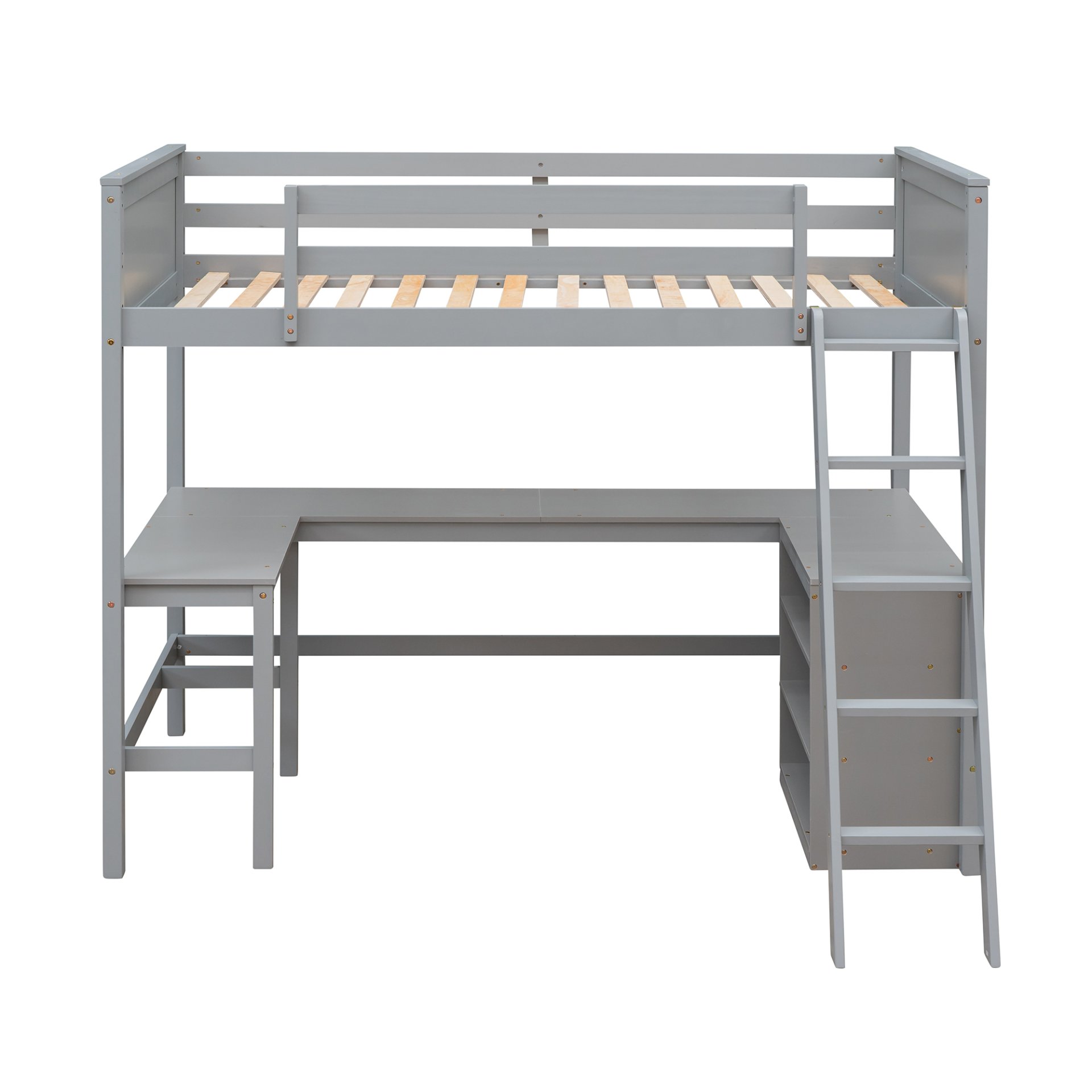 Twin Size Loft Bed With Shelves With Desk - Gray - Image 8
