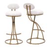 Modern S Shaped Bar Stools (Set of 2) With Backrest Floral Print Upholstered Dining Chairs Counter Height For Kitchen Island - Gold & White Print - Image 19