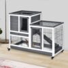 Pawhut - Wooden Rabbit Hutch Elevated Bunny Cage Indoor Small Animal Habitat With Enclosed Run With Wheels, Ramp, Removable Tray Ideal For Guinea Pigs - Gray - Image 10