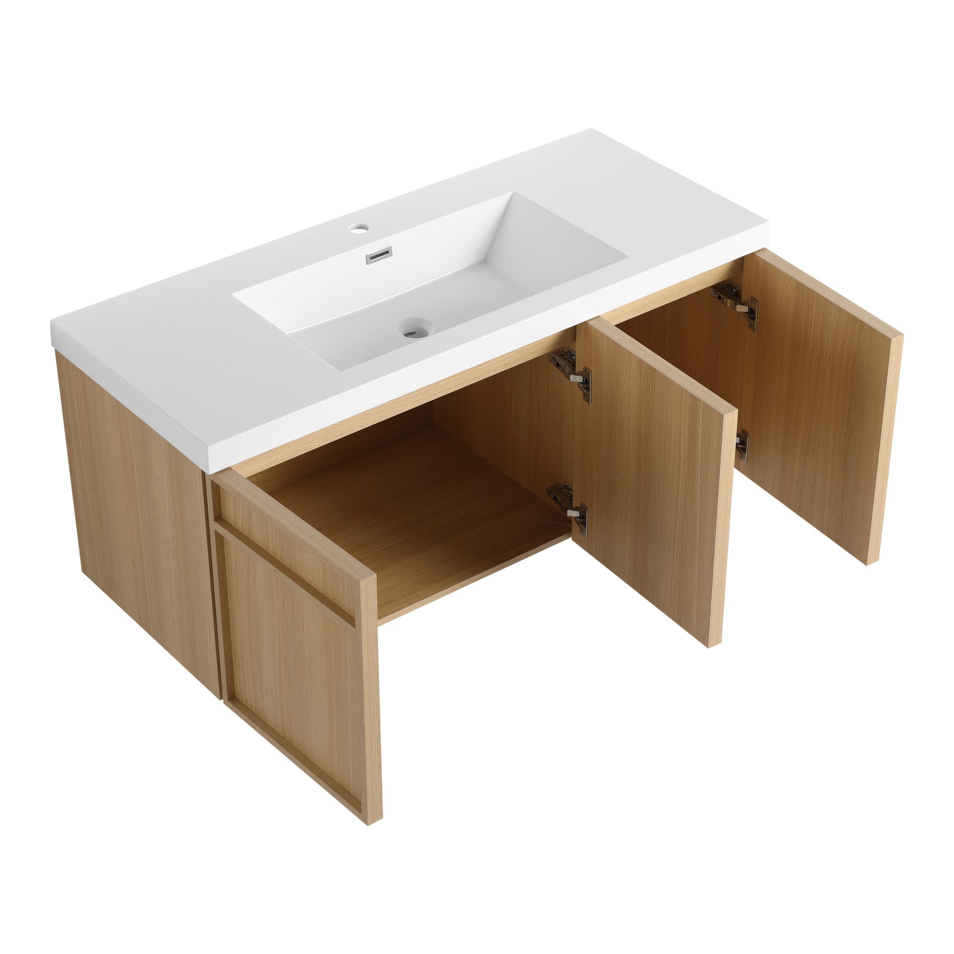 Original Wall Mounted Bathroom Vanity With Resin Sink And 3 Soft Closing Doors Plywood - Oak - Image 12