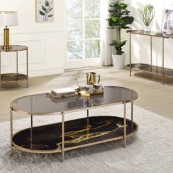 Fiorella - Marble Print Glass Coffee Table - Black