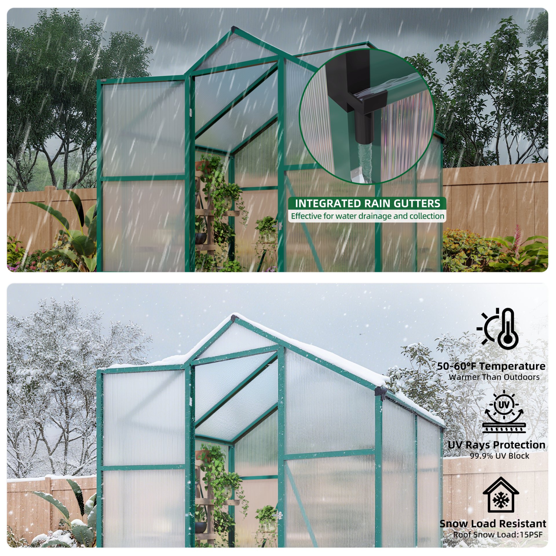 Newly Marketed Gain Height Windproof Aluminum Greenhouse 6 X 4 Ft Polycarbonate Greenhouse Raised Base And Anchor Aluminum Heavy Duty Walk - In Greenhouses For Outdoor Backyard In All Season - Green - Image 4
