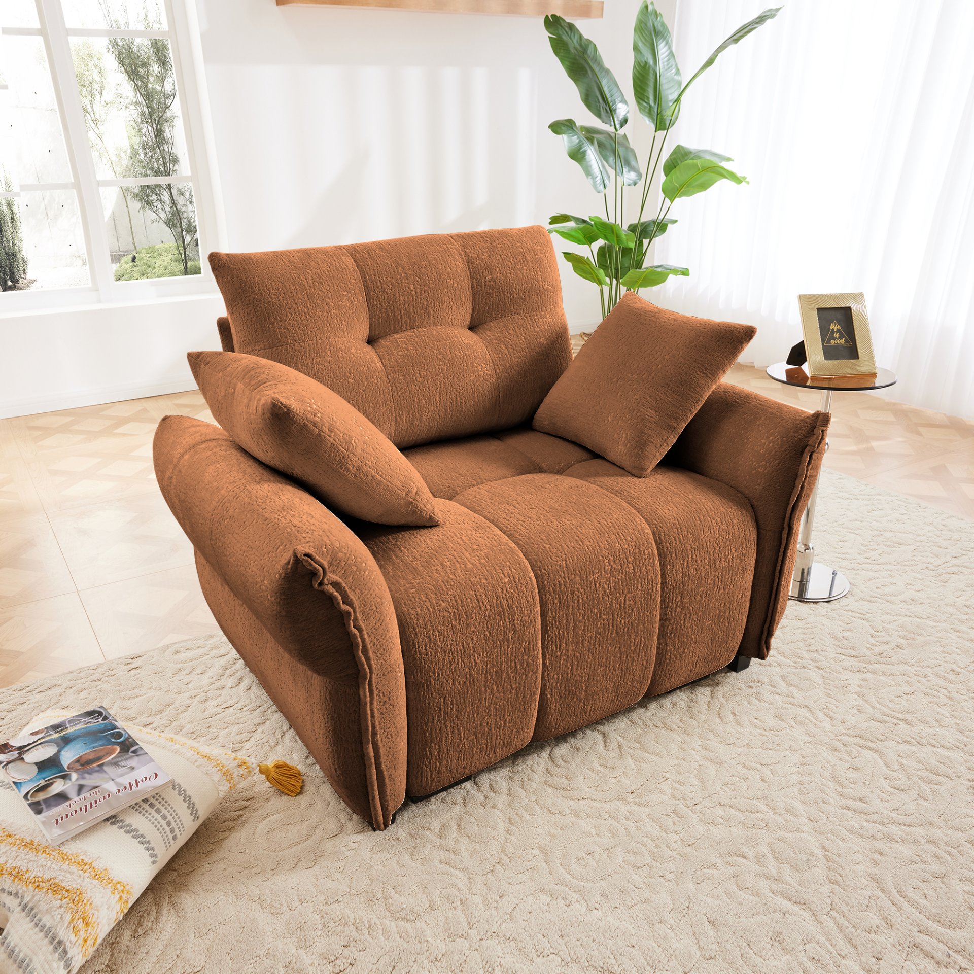 Modern Ergonomic Single Seater Sofa With High Resilience Cushions - Burnt Orange - Image 4
