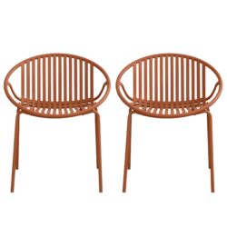 Contemporary Patio Dining Chairs (Set of 2) Stackable Outdoor Chairs With Breathable Plastic Backrest, Metal Legs - Orange