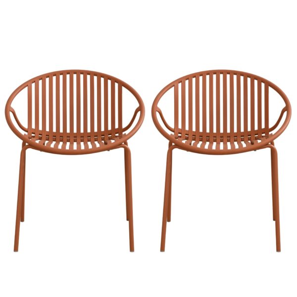 Contemporary Patio Dining Chairs (Set of 2) Stackable Outdoor Chairs With Breathable Plastic Backrest, Metal Legs - Orange