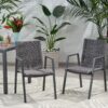 Outdoor Modern Aluminum Dining Chair With Rope Seat (Set of 2) - Gray / Dark Gray - Image 4