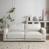 Modern Square Arm Sofa With Soft Fabric Upholstery, Deep Cushions, Sturdy Wooden Legs - White - Image 6
