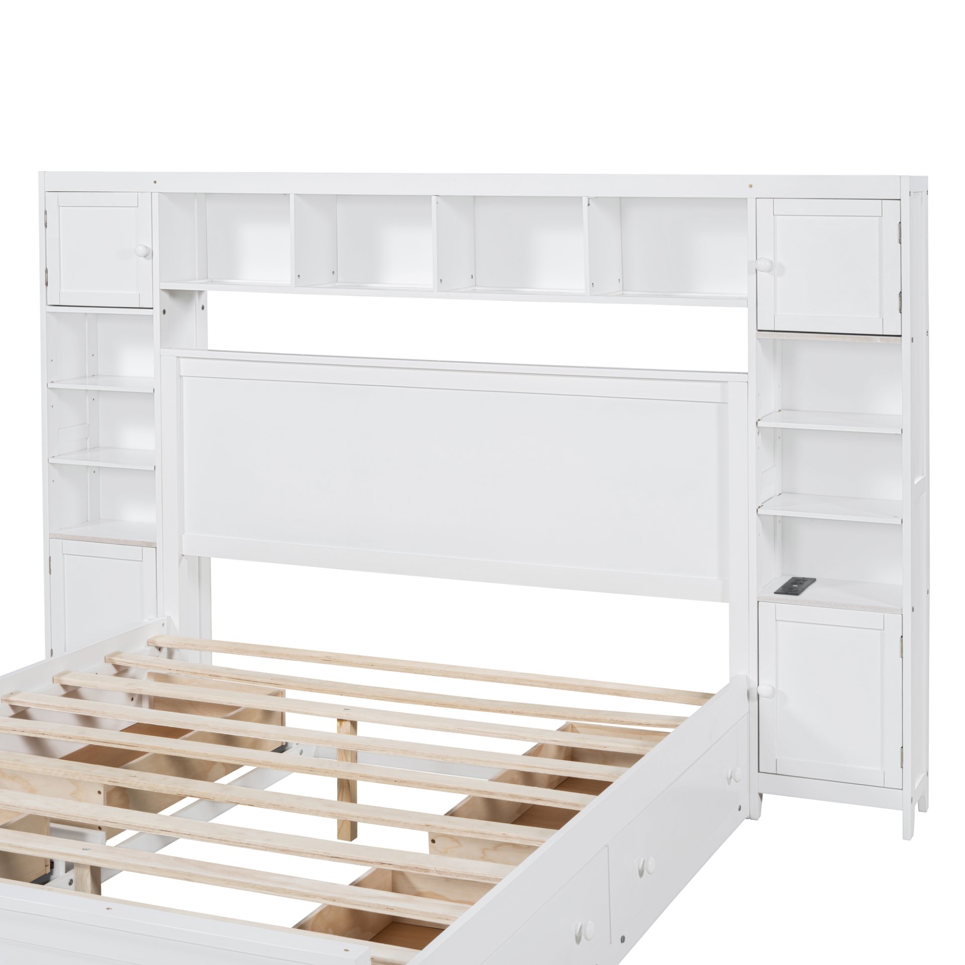 Queen Size Bed With All In One Cabinet, Shelf And Sockets - White - Image 15