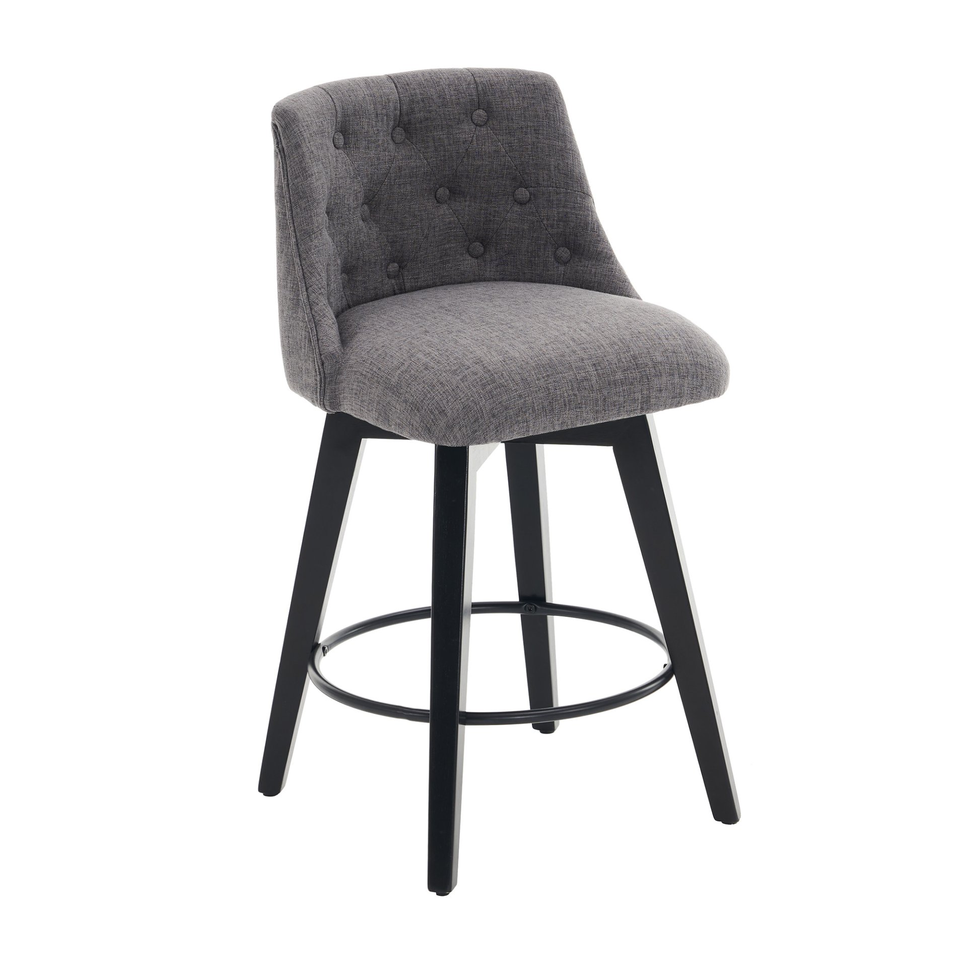 Swivel Bar Stools (Set of 2) Modern Counter Height Stools With Linen Upholstery & Button Tufted Back For Kitchen Island, Breakfast Bar Or Home Pub - Dark Gray - Image 10
