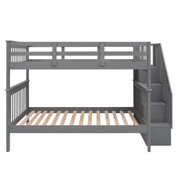 Full Over Full Stairway Bunk Bed With Storage And Guard Rail For Bedroom - Gray