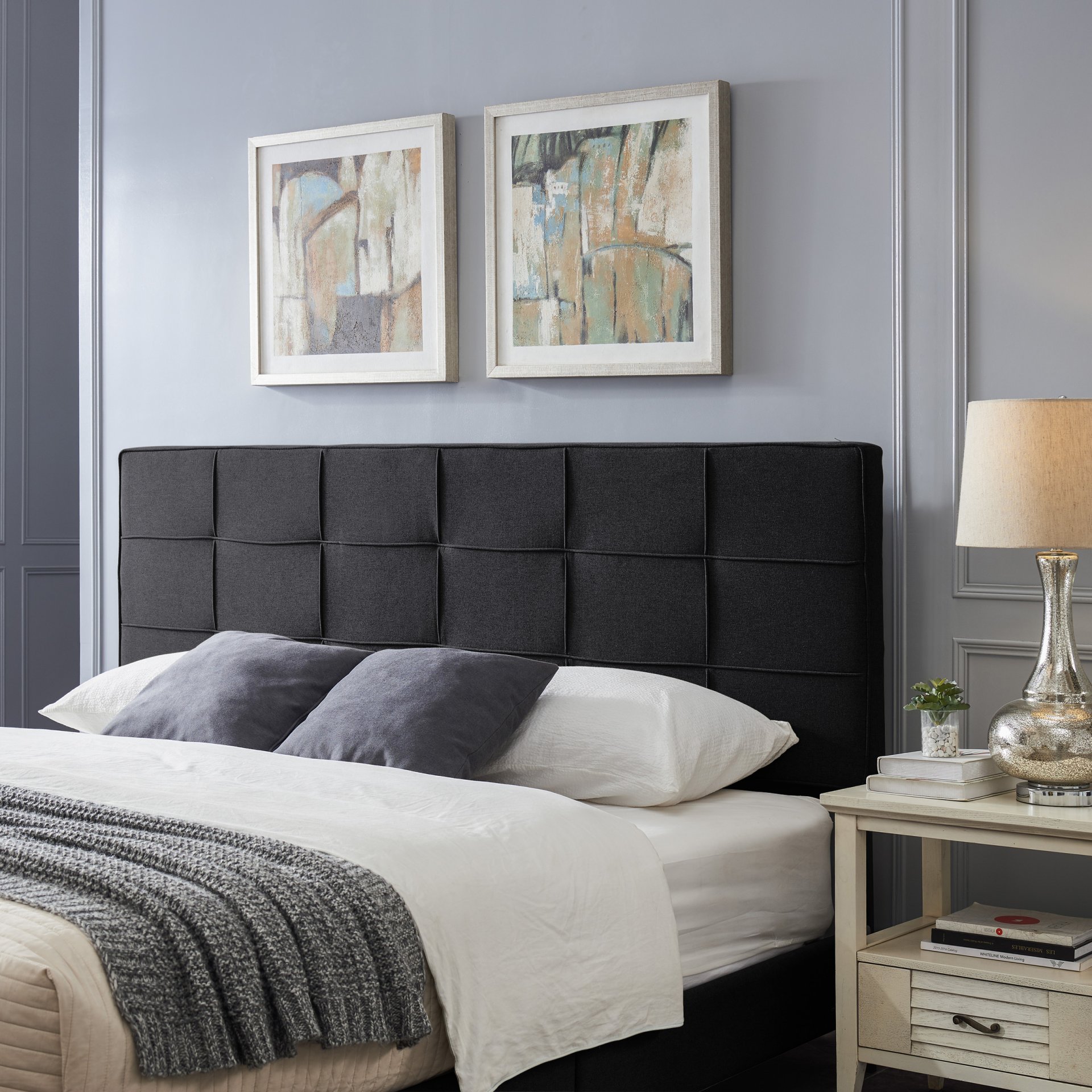 Marakesh - Contemporary Fabric Upholstered King / California King Headboard - Black - Image 2