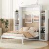 Full Size Murphy Wall Bed With Shelves And LED Lights - White - Image 17