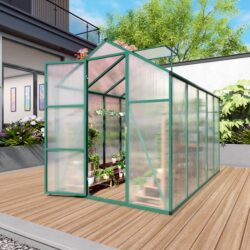 Newly Marketed Gain Height Windproof Aluminum Greenhouse 6 X 10 Ft Polycarbonate Greenhouse Raised Base And Anchor Aluminum Heavy Duty Walk - In Greenhouses For Outdoor Backyard In All Season - Green