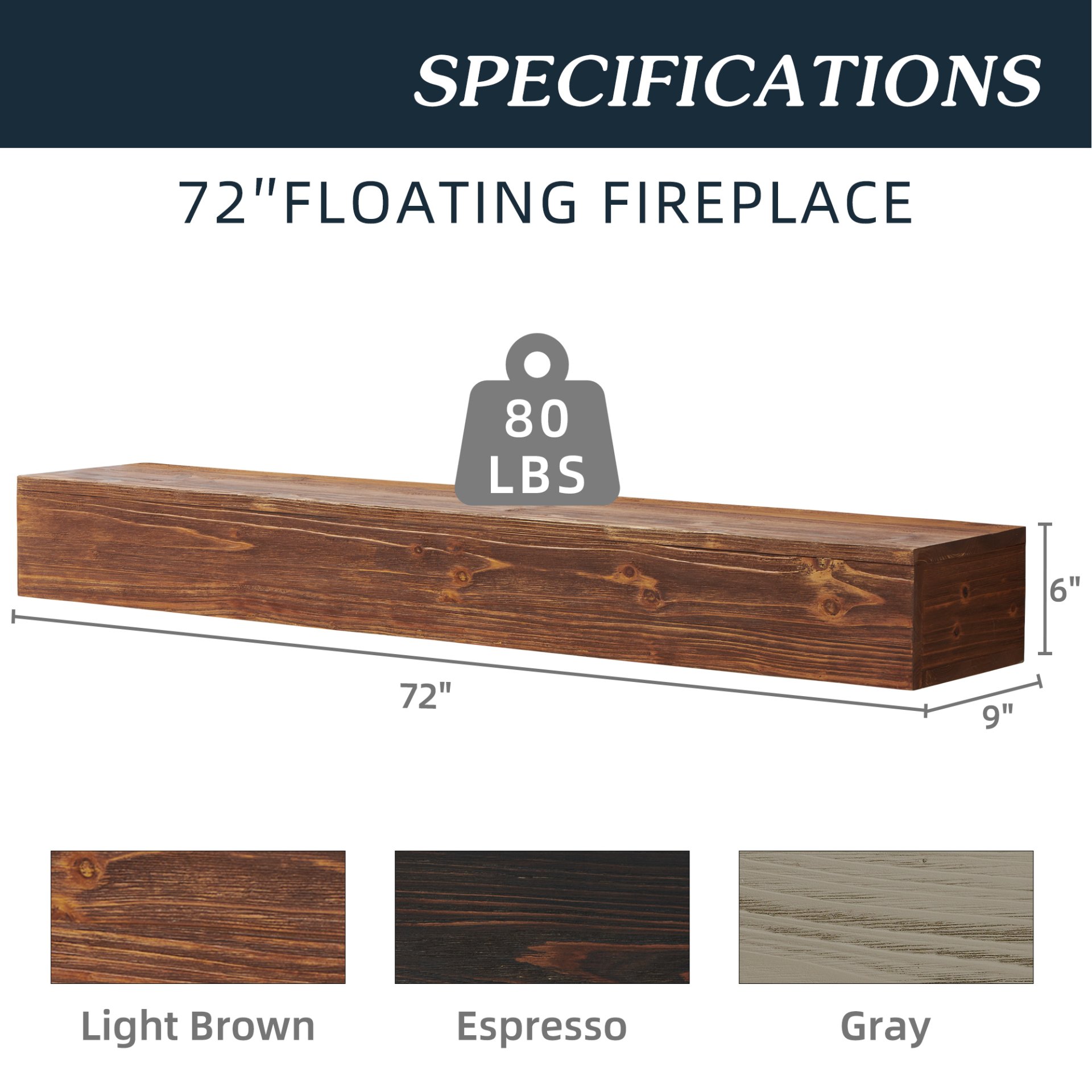 72" Rustic Wood Fireplace Mantel, Wall-Mounted & Floating Shelf For Home Decor - Brown - Image 5