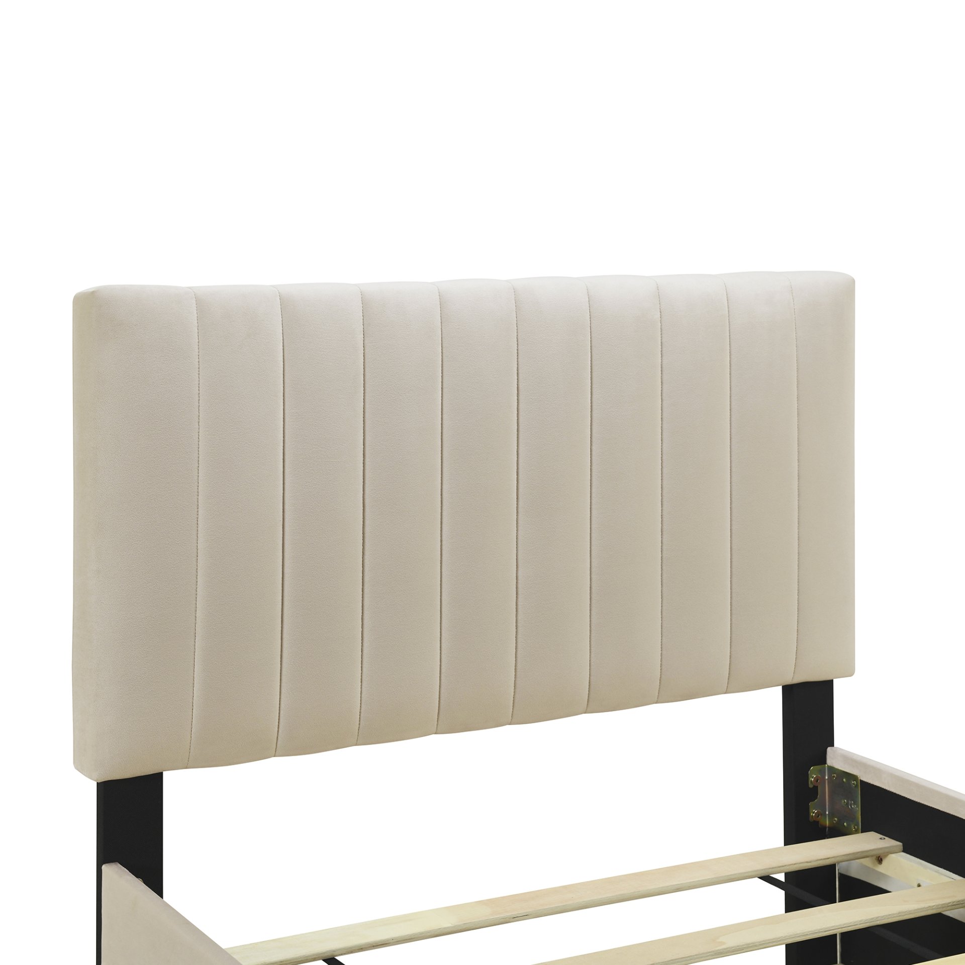 Twin Size Upholstered Platform Bed With Twin Size Trundle - Beige - Image 10