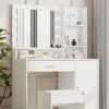 Vanity Desk With Mirror & Light, Large Drawer Three Level Storage Dresser, 3 Lighting Modes Adjustable Brightness, Bedroom Dressing Table (With Stool) - White - Image 6