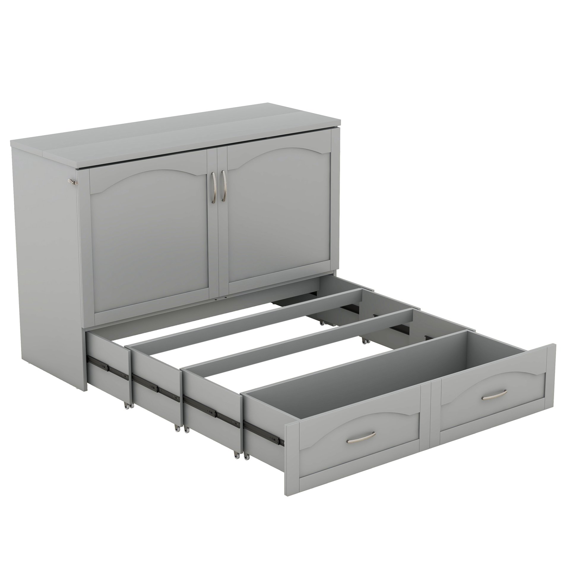 Full Size Murphy Wall Bed With Drawer And A Set Of Sockets & USB Ports, Pulley Structure Design - Gray - Image 20