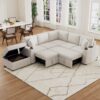 Sectional Sofa Convertible Pull Out Sofa Bed L - Shaped Sofa U - Shaped Sofa With A Movable Storage Ottoman For Living Room - Beige - Image 10