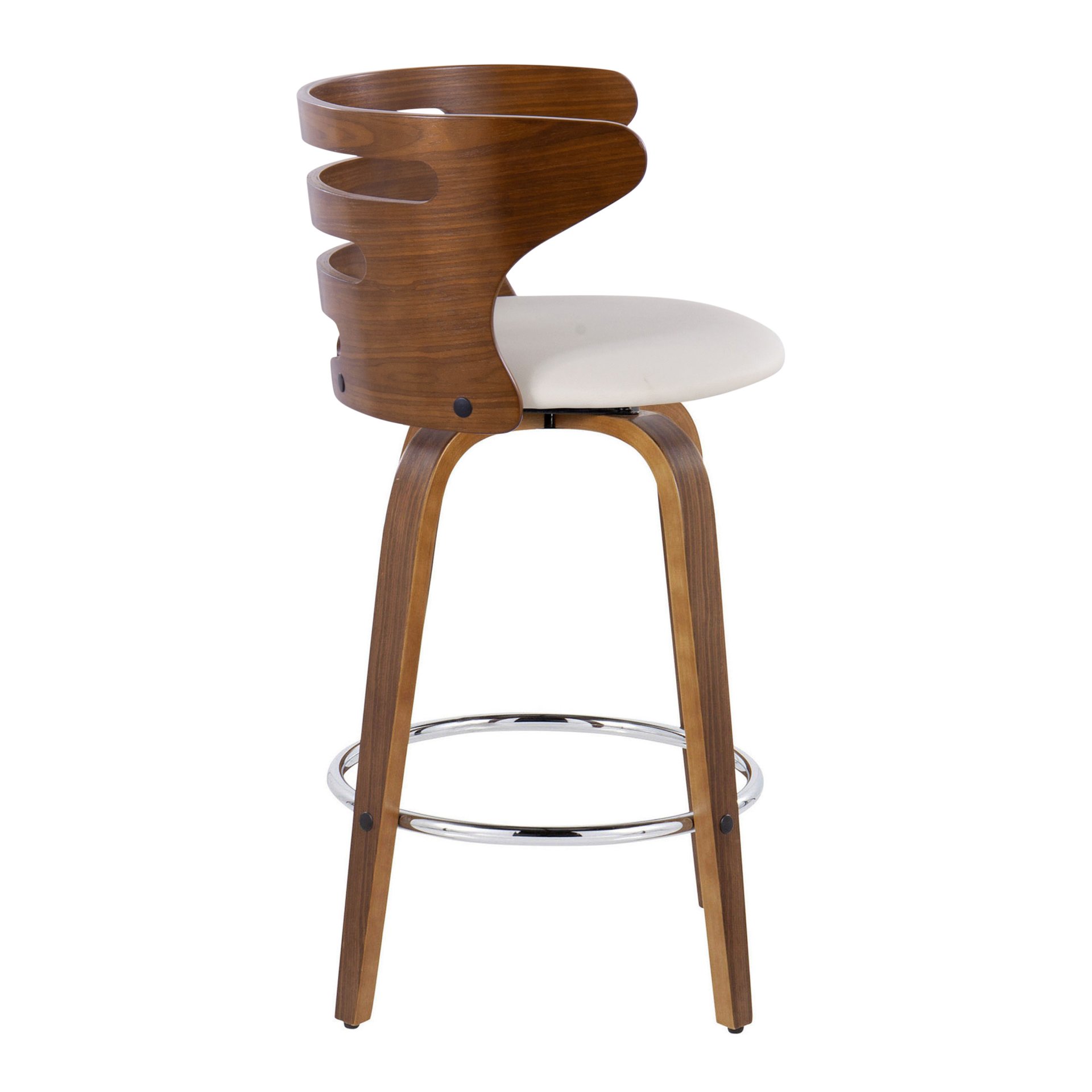 Cosini - Mid-Century Modern Fixed Height Barstool With Swivel With Round Footrest (Set of 2) - Walnut / Cream - Image 3