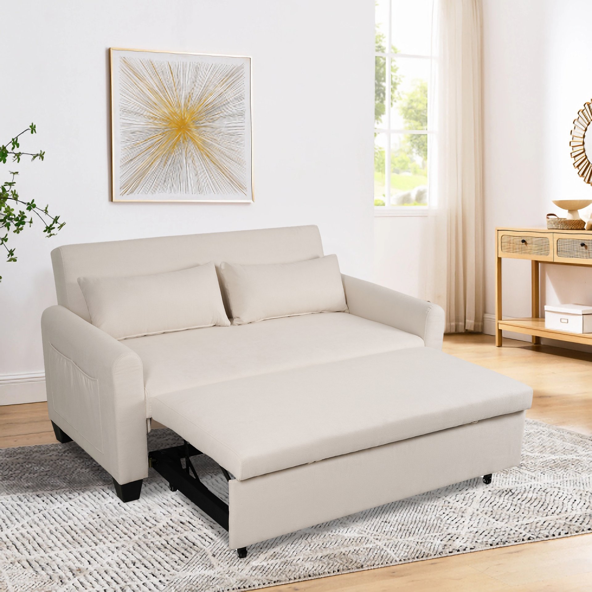 Balus - Extra Large 2 In 1 Sofa Bed With Storage Bag, Adjustable Backrest And Cushions - Beige - Image 2
