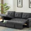 Destiny - Linen Reversible Sleeper Sectional Sofa With Storage Chaise - Dark Gray - Image 4