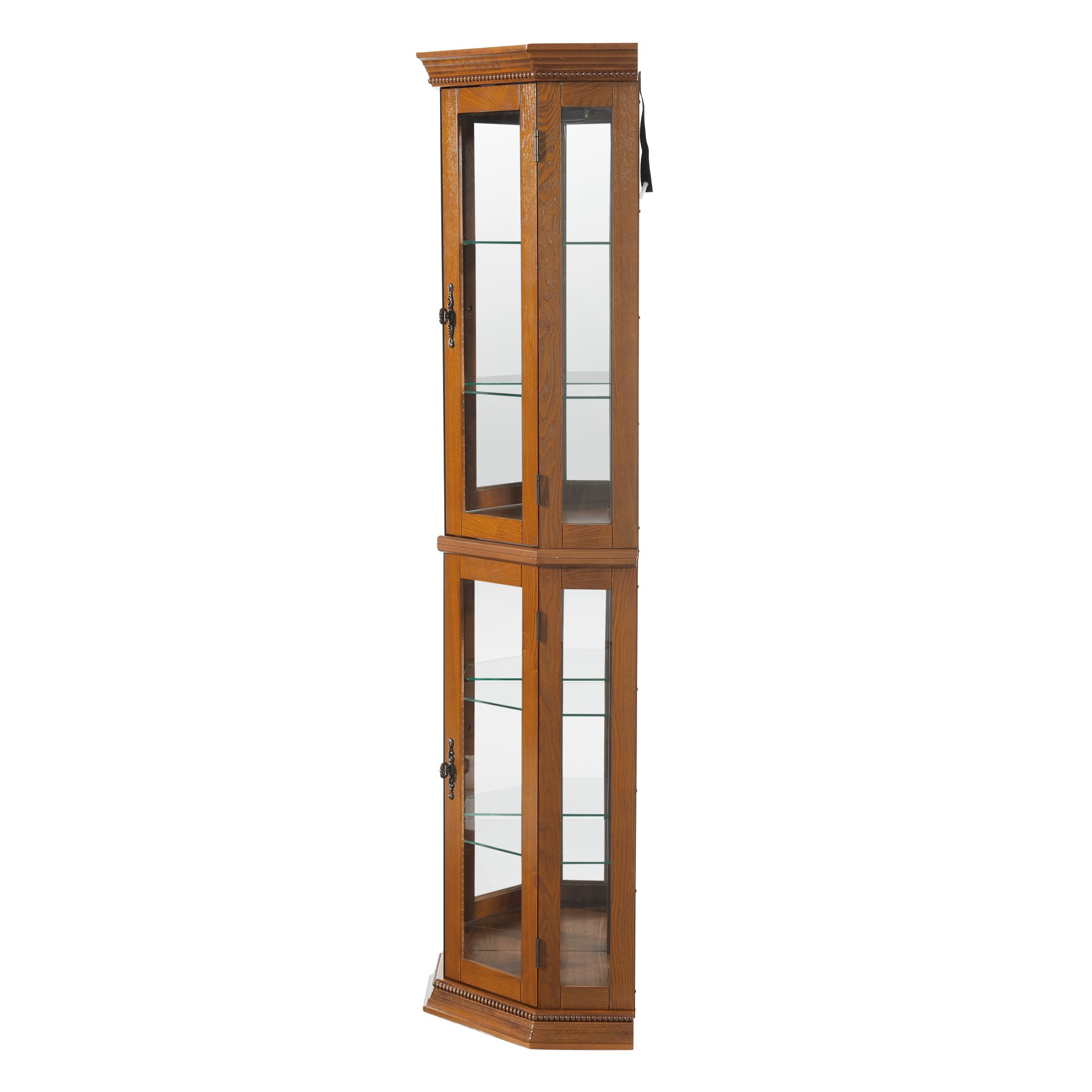 Corner Curio Cabinet With Lights, Adjustable Tempered Glass Shelves, Mirrored Back, Display Cabinet (E26 Light Bulb Not Included) - Oak - Image 16