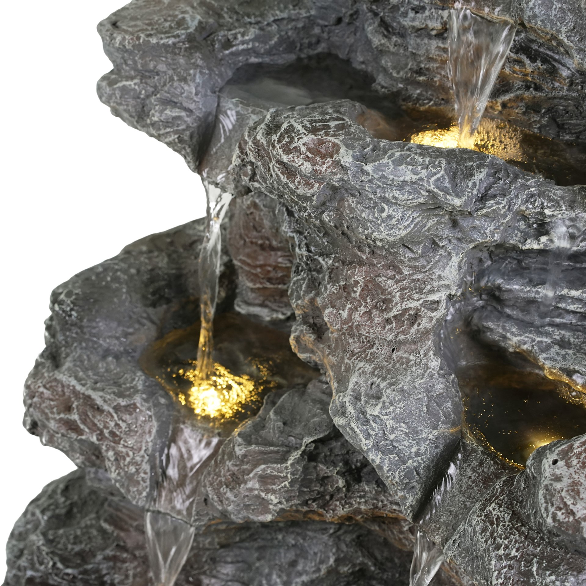 Tall Slim Fountain With LED Lights, 5 Tiered Cascading Water Feature, Outdoor Accent For Patios And Balconies - Gray - Image 12