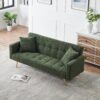 Elegant Teddy Fleece Sofa Bed With 2 Charming Throw Pillows Metal Legs - Green - Image 5