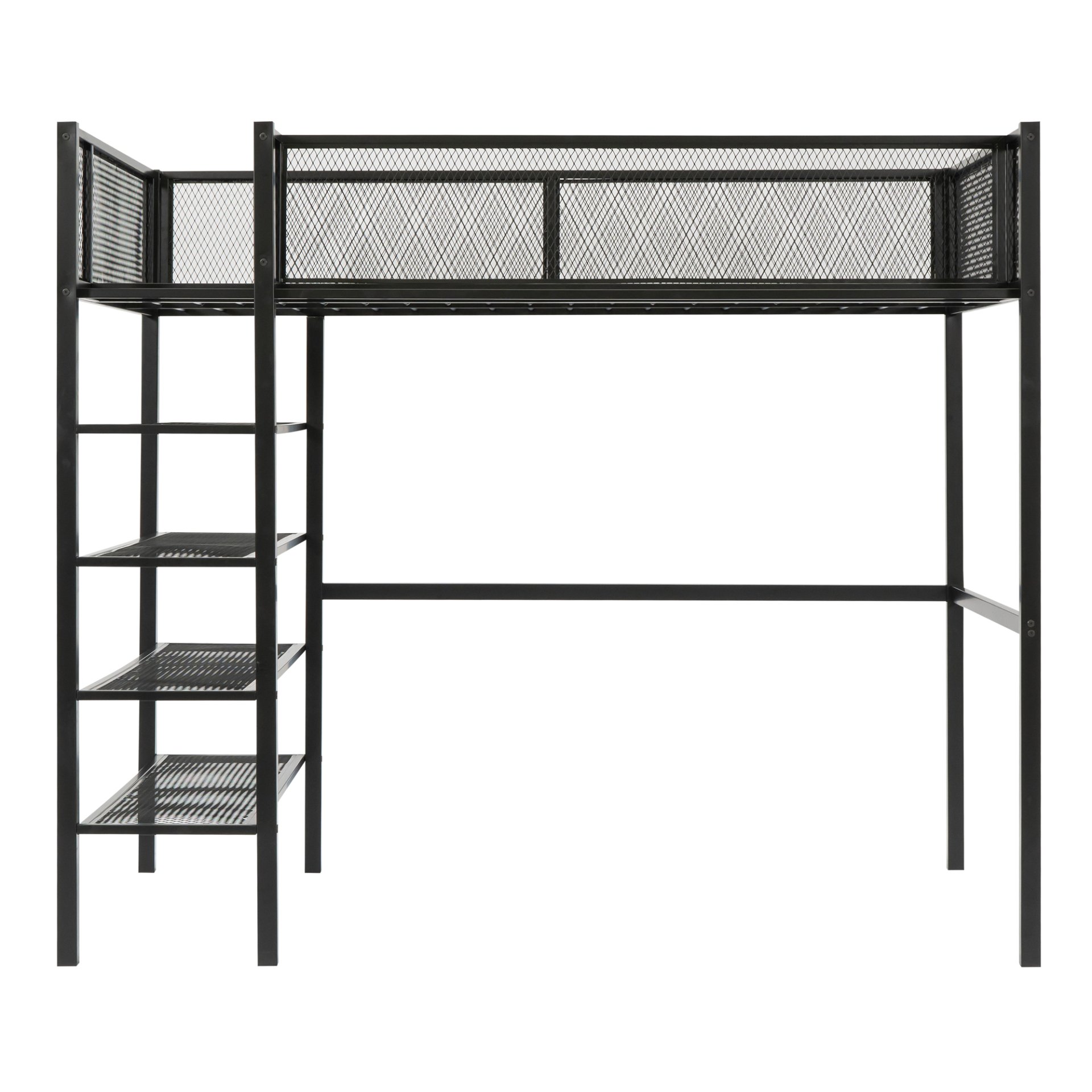 Twin Size Loft Bed With 4 Tier Shelves And Storage - Black - Image 4