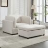Wide Modern Oversized Armchair With Ottoman Stool, Single Sofa With Lumbar Support, Accent Chair, Reading Chair For Bedroom, Living Room - Cream - Image 5