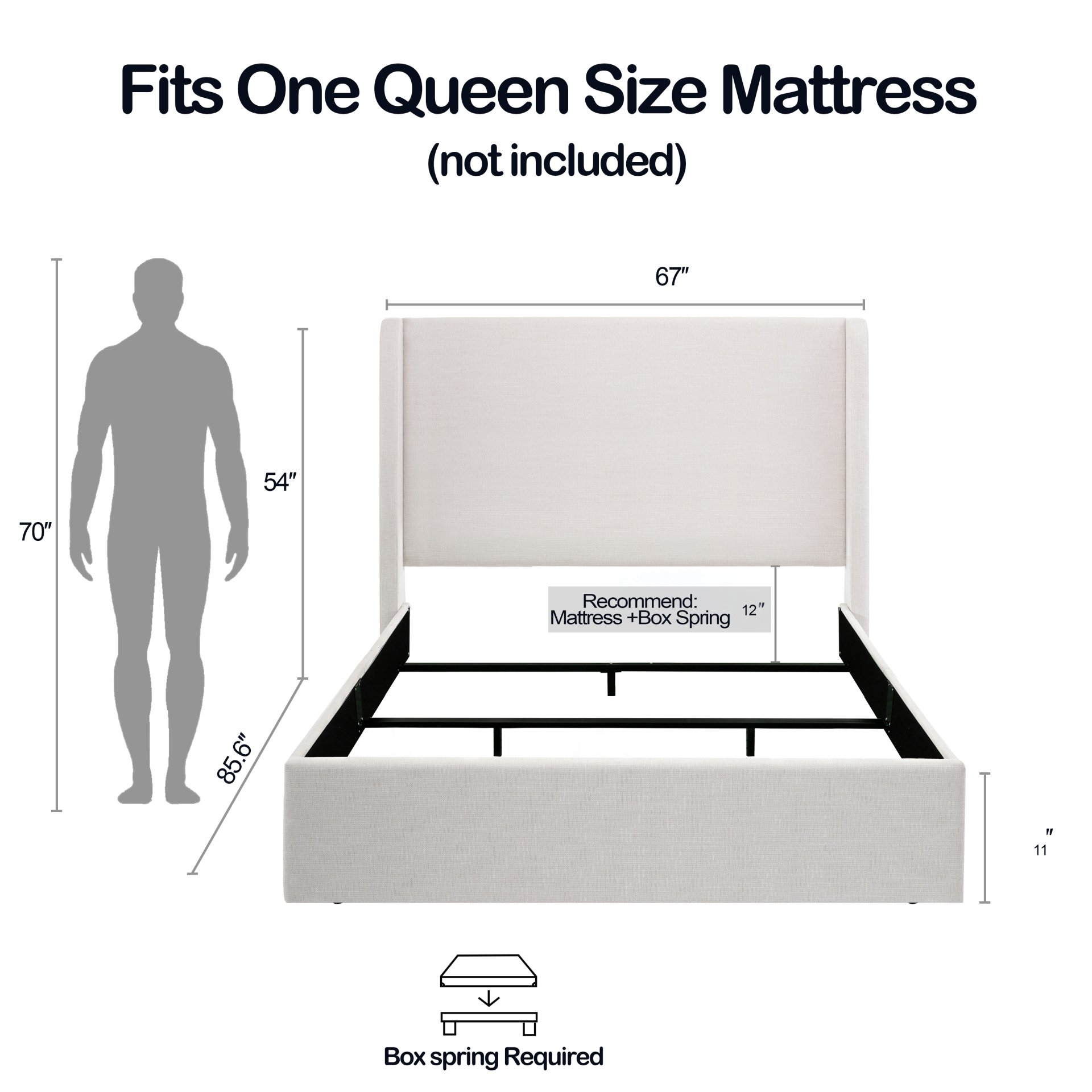 Caron - Queen Size Upholstered Wingback Bed With High Headboard - Ivory - Image 3