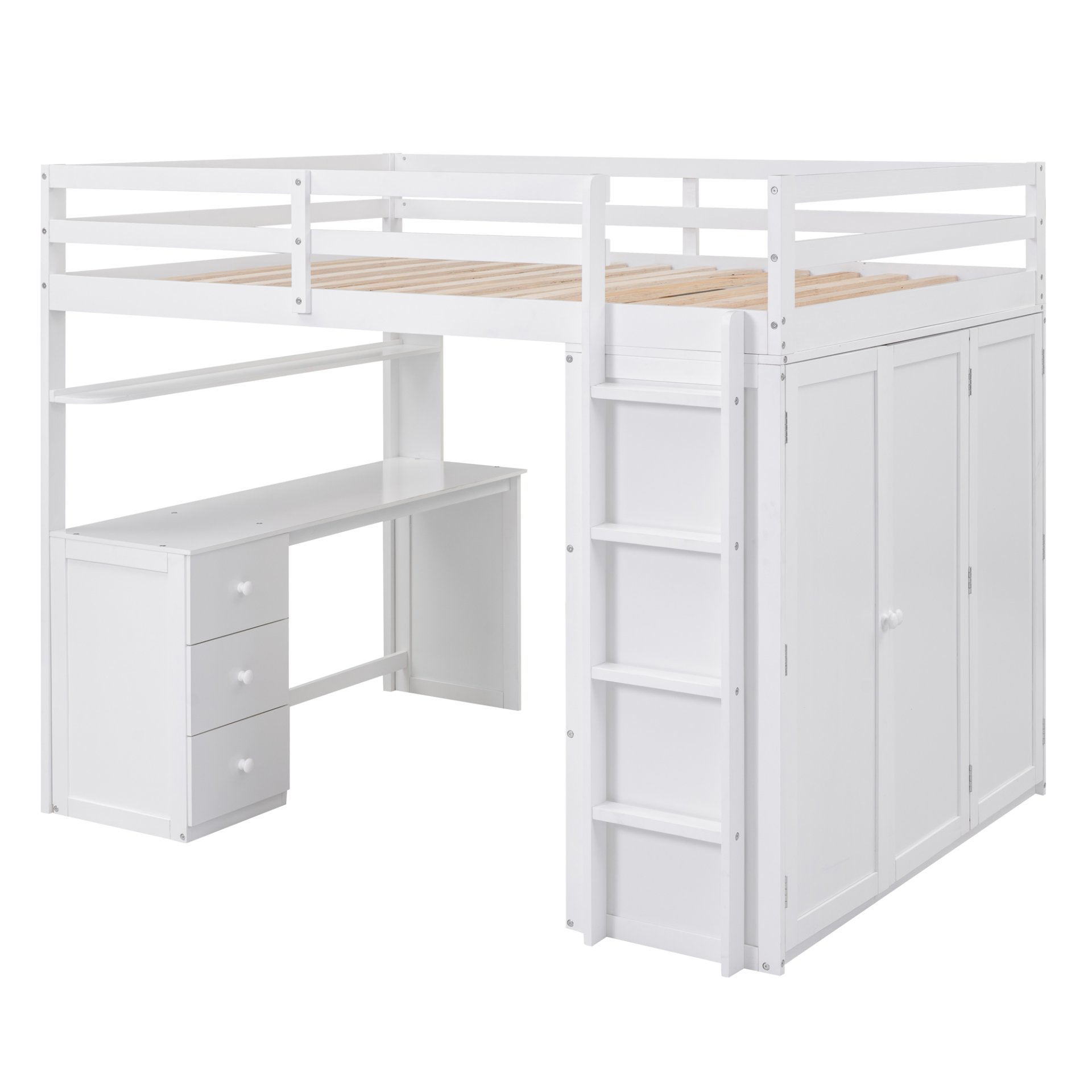 Full Size Loft Bed With Drawers, Desk, And Wardrobe - White - Image 4