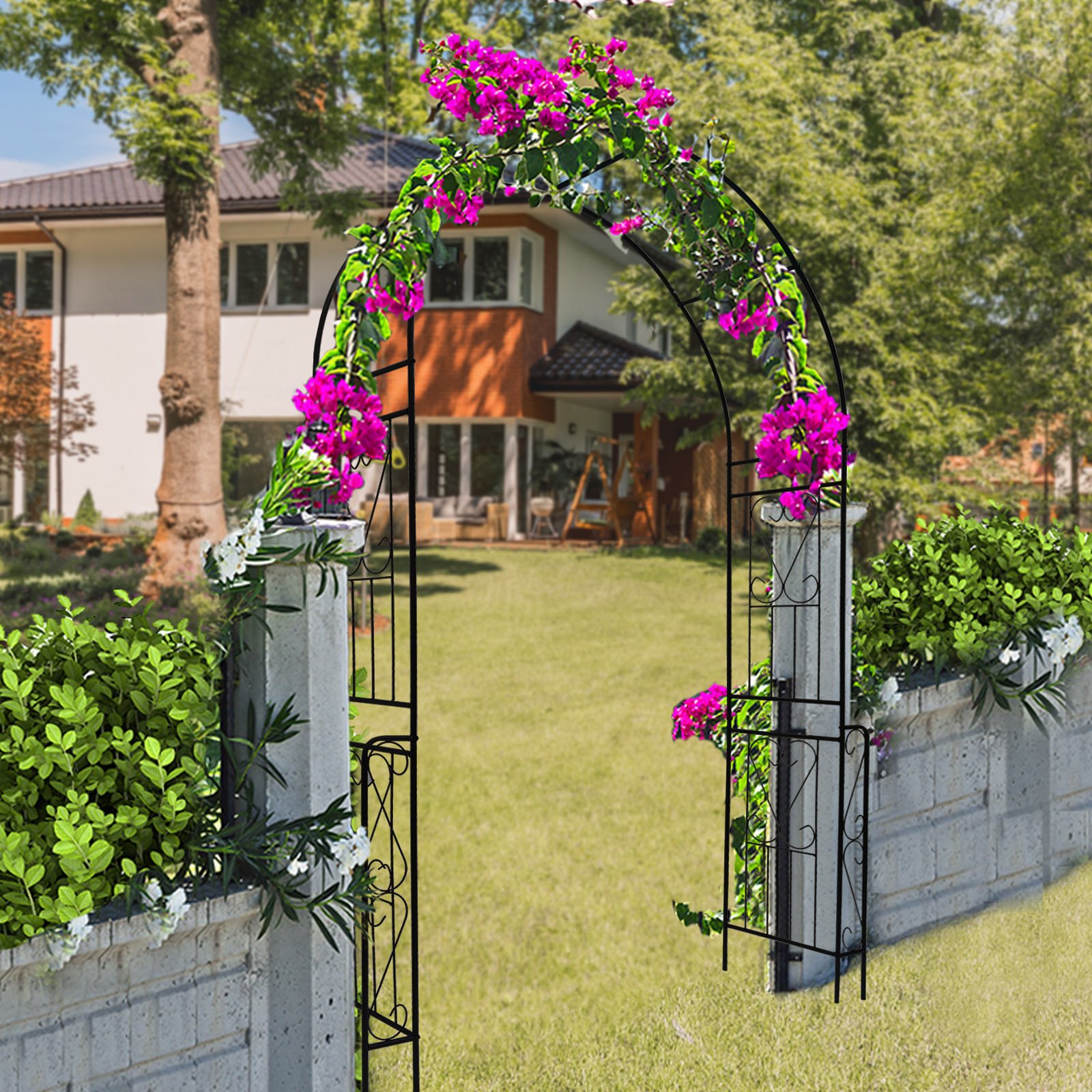Metal Garden Arch Garden Arbor Trellis Climbing Plants Support Rose Arch Outdoor Arch - Black - Image 3