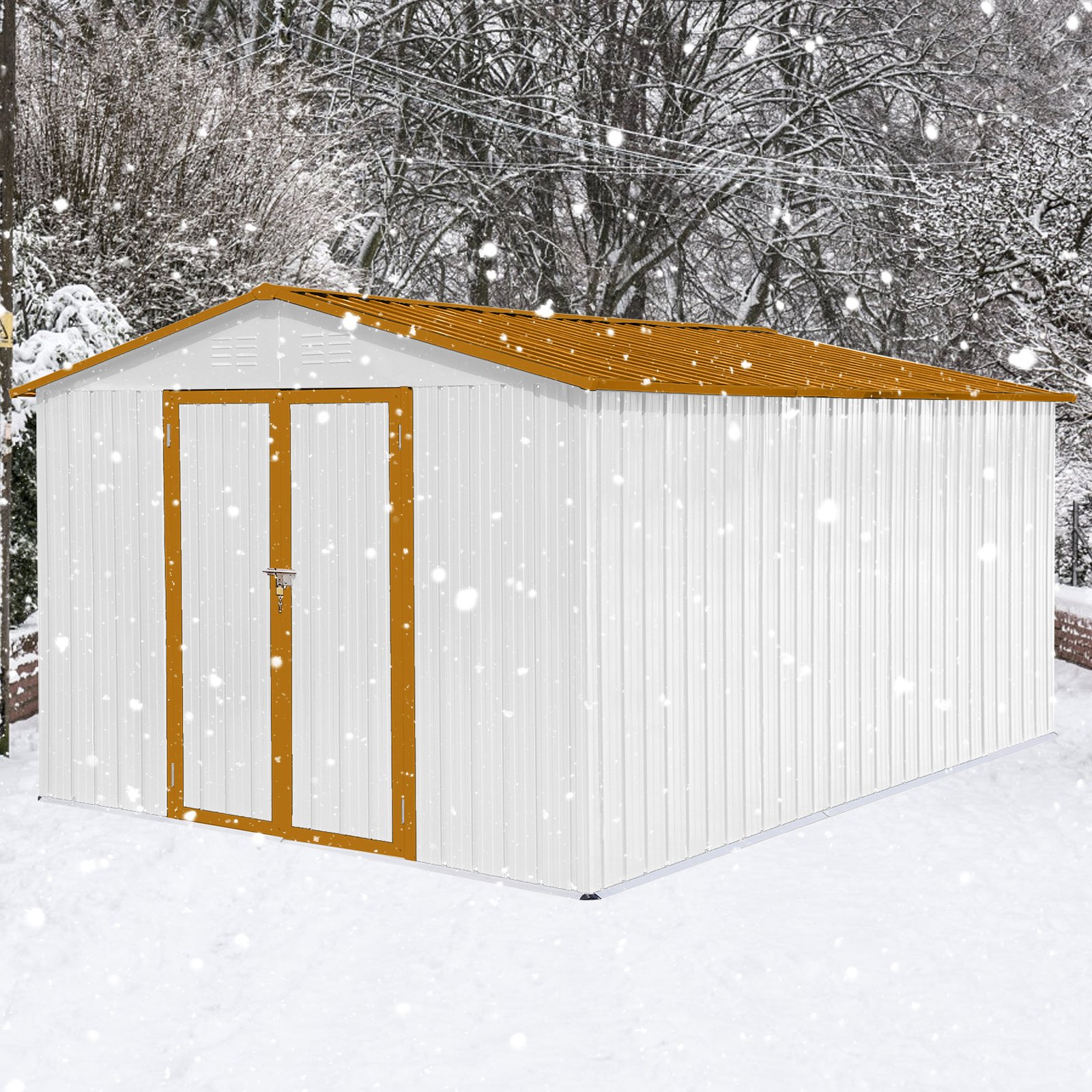 10'x12' Garden Sheds Outdoor Storage Sheds - White / Yellow - Image 4