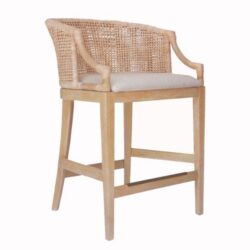Handcrafted Rattan Counter Stool With Linen Upholstery - Natural Whitewash