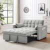Modern Velvet Loveseat Futon Sofa Couch With Pullout Bed Reclining Backrest Toss Pillows 3 In 1 Convertible Sleeper Sofa Bed - Gray - Image 4