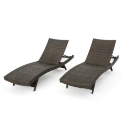 Salem - Wicker Chaise Lounge Chair Set With Faux Rattan Material - Mocha