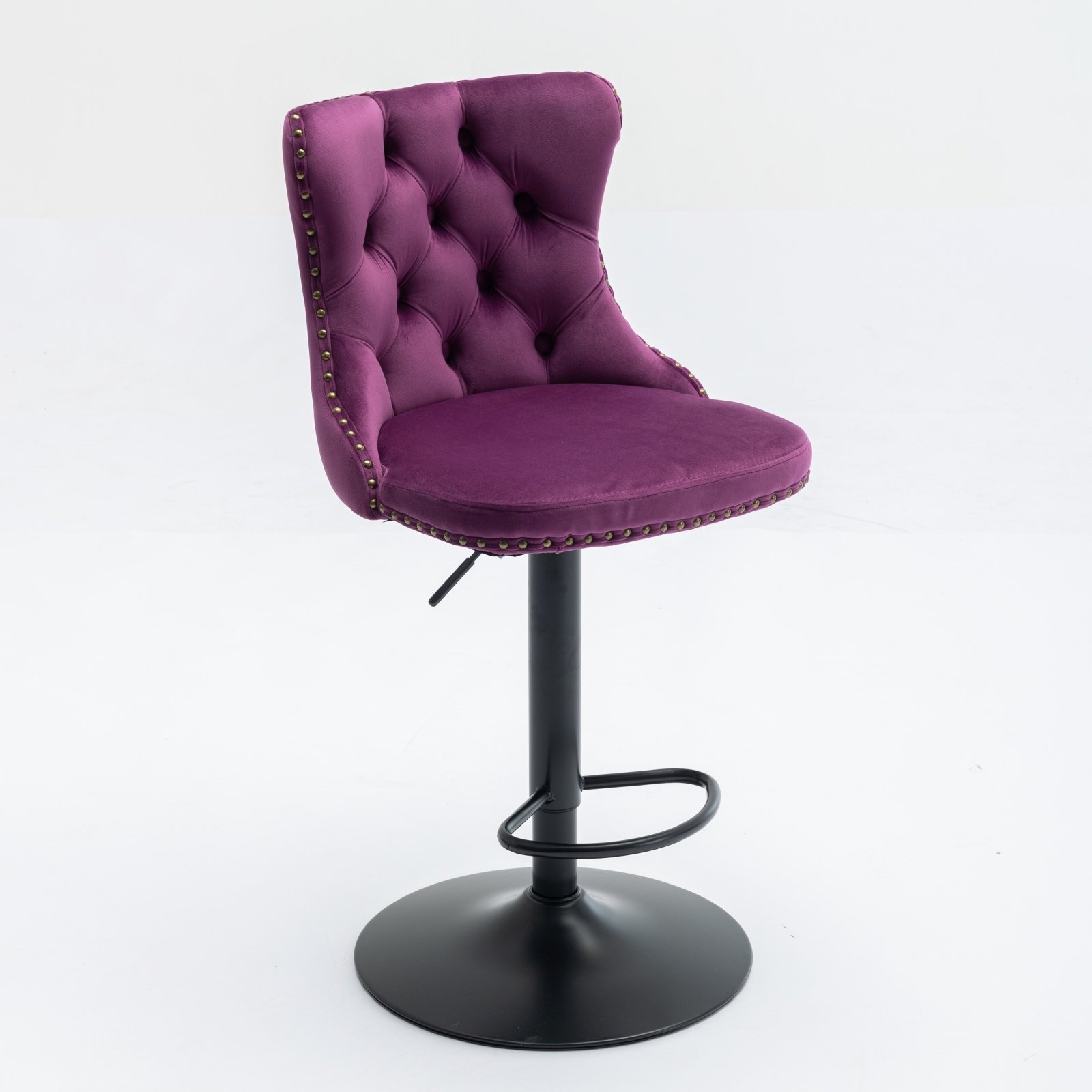 Swivel Velvet Barstools Adjusatble Seat Height, Modern Upholstered Bar Stools With Backs Comfortable Tufted For Home Pub And Kitchen Island (Set of 2) - Purple - Image 6
