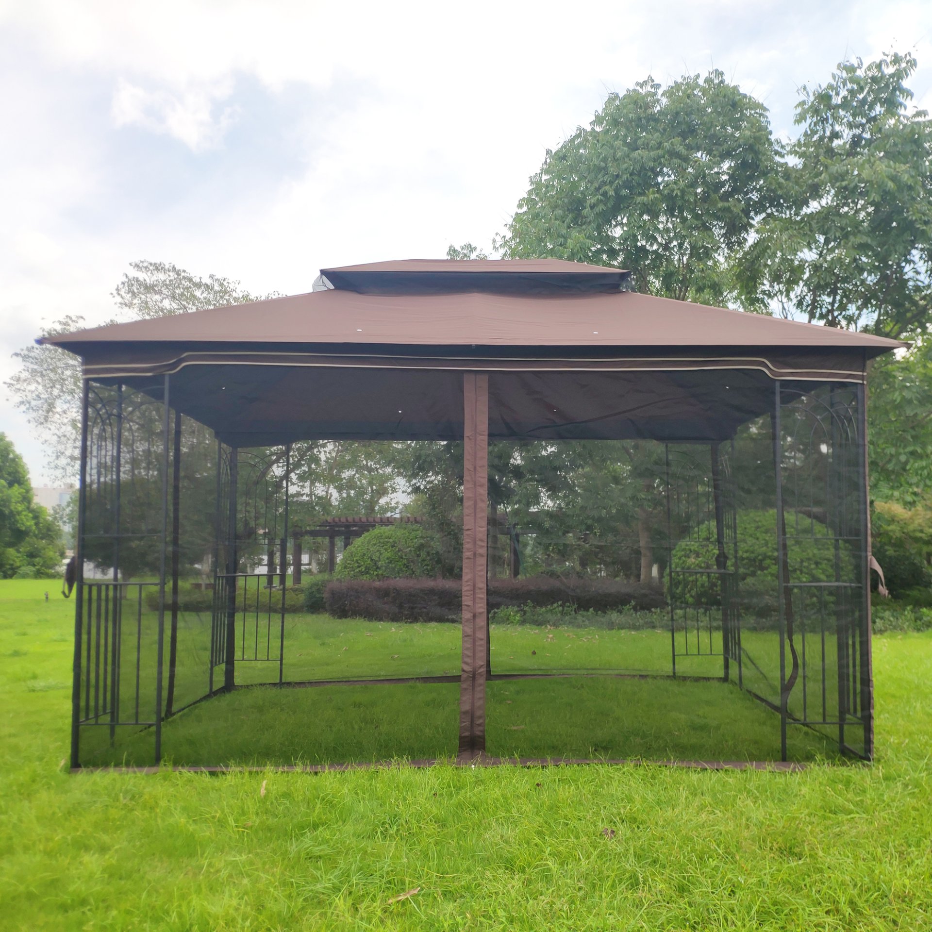 13 0 Outdoor Patio Gazebo Canopy Tent With Ventilated Double Roof And Mosquito Net (Detachable Mesh Screen On All Sides) Suitable For Lawn Garden Backyard And Deck Top - Brown - Image 9