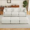 Modern Sofa Modular Sofa Couch Upholstered Corduroy Sectional Sofa With Side Storage Pockets And 3 Movable Ottomans For Living Room - Beige - Image 15