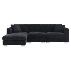 Modern Cloud Sectional Sofa L Shaped Luxury Couch Set With 2 Free Pillows 4 Seat With Oversized Chaise - Black