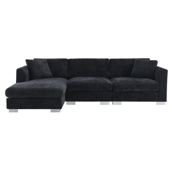 Modern Cloud Sectional Sofa L Shaped Luxury Couch Set With 2 Free Pillows 4 Seat With Oversized Chaise - Black