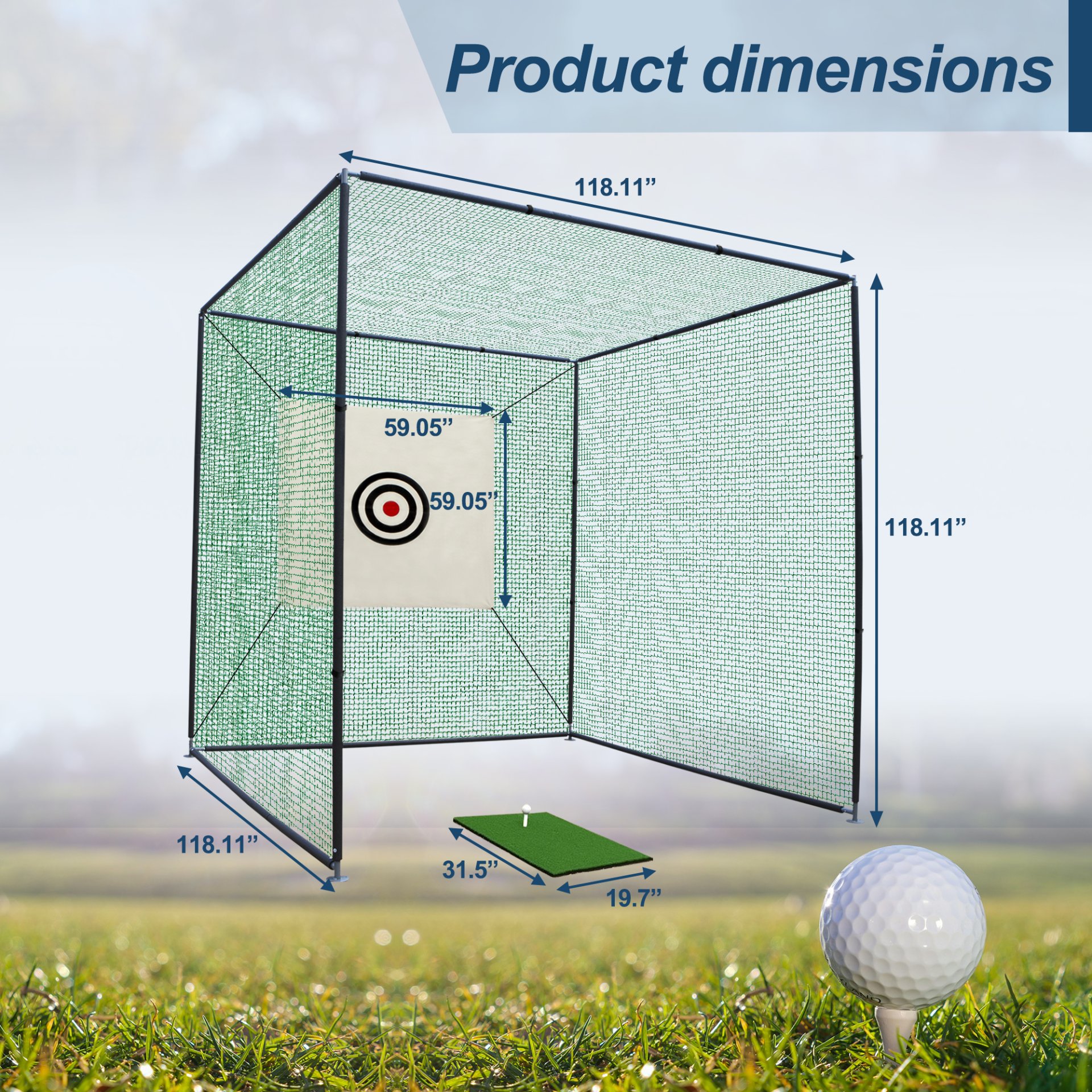 Golf Practice Net Cage With Metal Frame Hitting Net Kit Indoor Outdoor - Black - Image 3