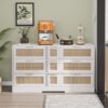 Elegant Rattan Locker With 9 Drawers, Metal Handles, For Kitchen, Living Room, Bedroom - White - Image 2