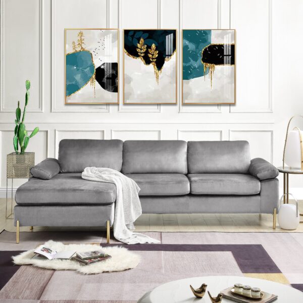 Shannon - Velvet Sectional Sofa With Chaise - Gray